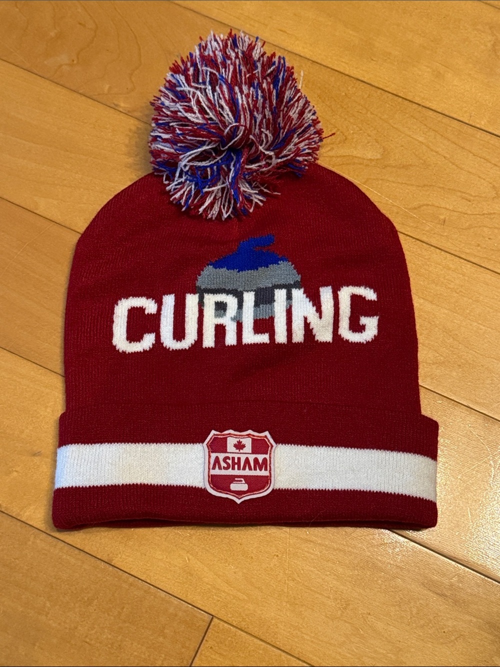 Red Curling Pom Beanie